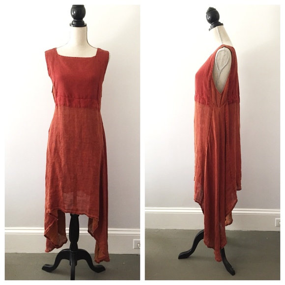 Gudrun Sjoden Dresses & Skirts - Gudrun Sjoden Rust Red Linen Boho Dress Size S M